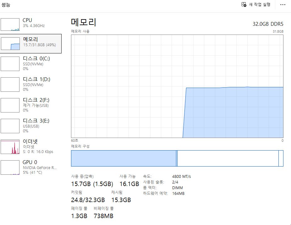 컴퓨터 사양 보는법 Windows 11 CPU RAM 그래픽카드 확인