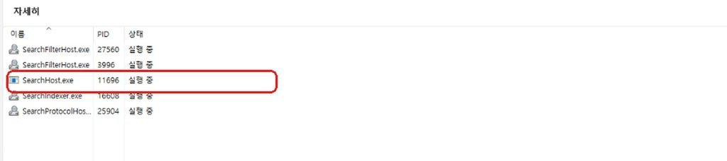 윈도우11 작업 관리자 SearchHost.exe 프로세스