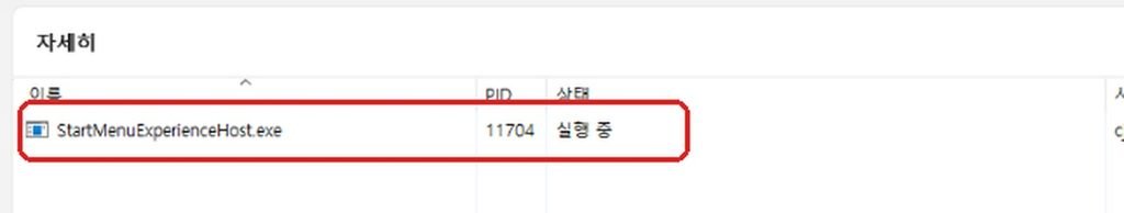 윈도우11 StartMenuExperienceHost.exe 실행 중