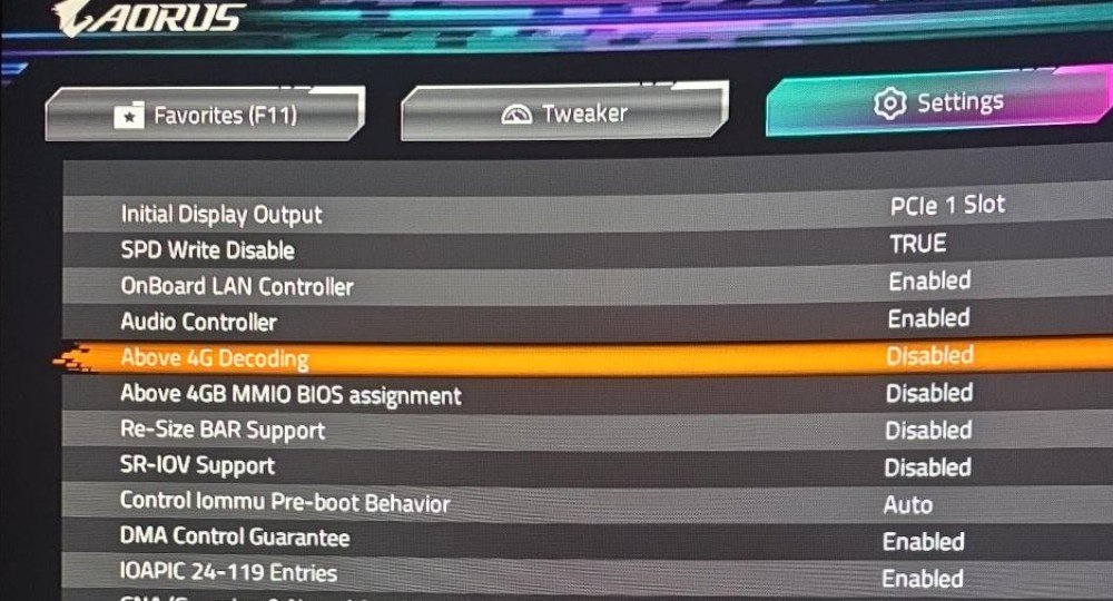 BIOS 업데이트 후 Above 4G Decoding Re Size BAR Disabled 초기화